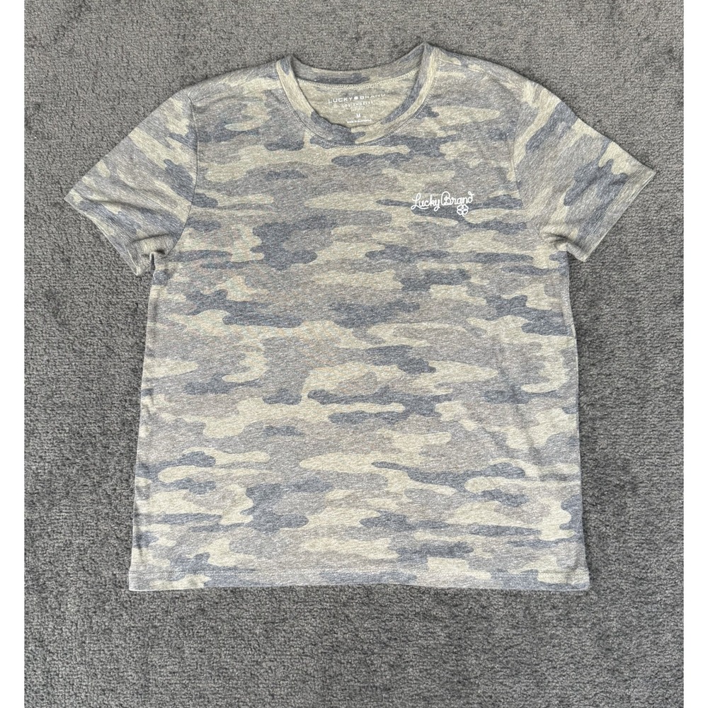 Lucky Brand Mens Grey Camo Short Sleeve Logo T-Shirt Size M